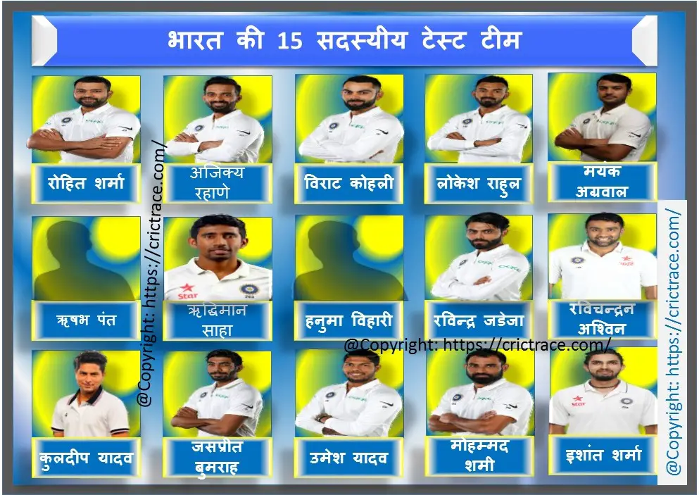 वेस्टइंडीज दौरे पर टेस्ट के लिए 15 सदस्यीय भारतीय क्रिकेट टीम 