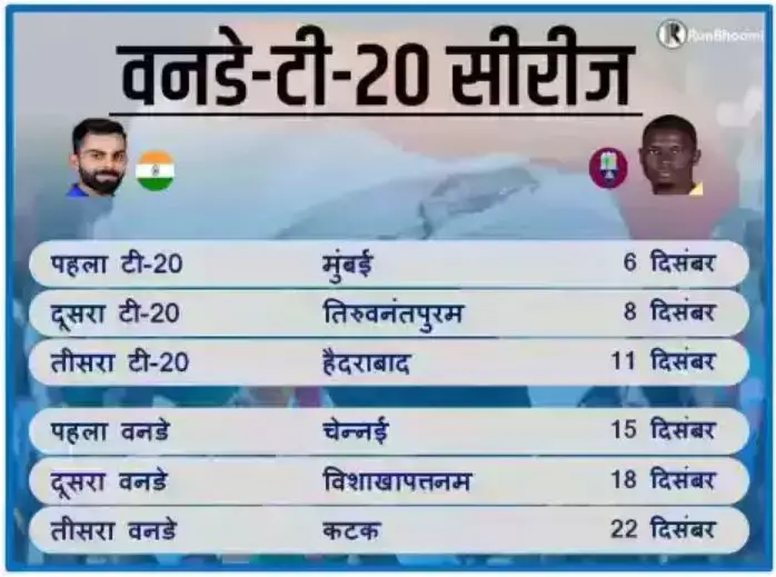 भारत vs वेस्टइंडीज: मैच कार्यक्रम