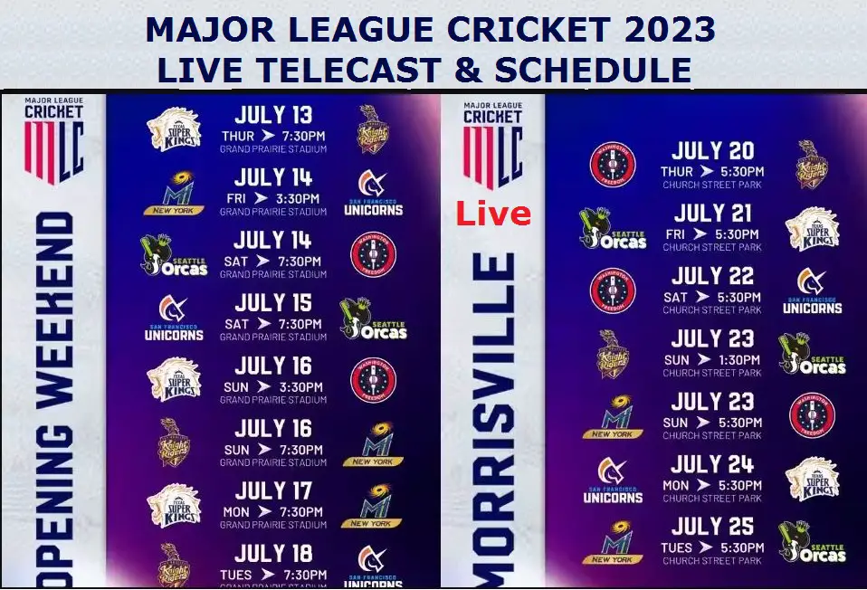 MLC 2023 Live streaming, schedule | एमएलसी 2023 लाइव प्रसारण | एमएलसी 2023 शेड्यूल | एमएलसी 2023 स्क्वाड | मेजर लीग क्रिकेट 2023 लाइव प्रसारण स्ट्रीमिंग | मेजर लीग क्रिकेट 2023 लाइव प्रसारण चैनल | मेजर लीग क्रिकेट 2023 शेड्यूल | मेजर लीग क्रिकेट 2023 टीम.