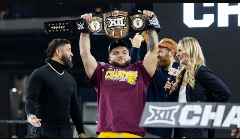 Cam Skattebo with his MVP trophy | Cam Skattebo single-game records Peach Bowl history |